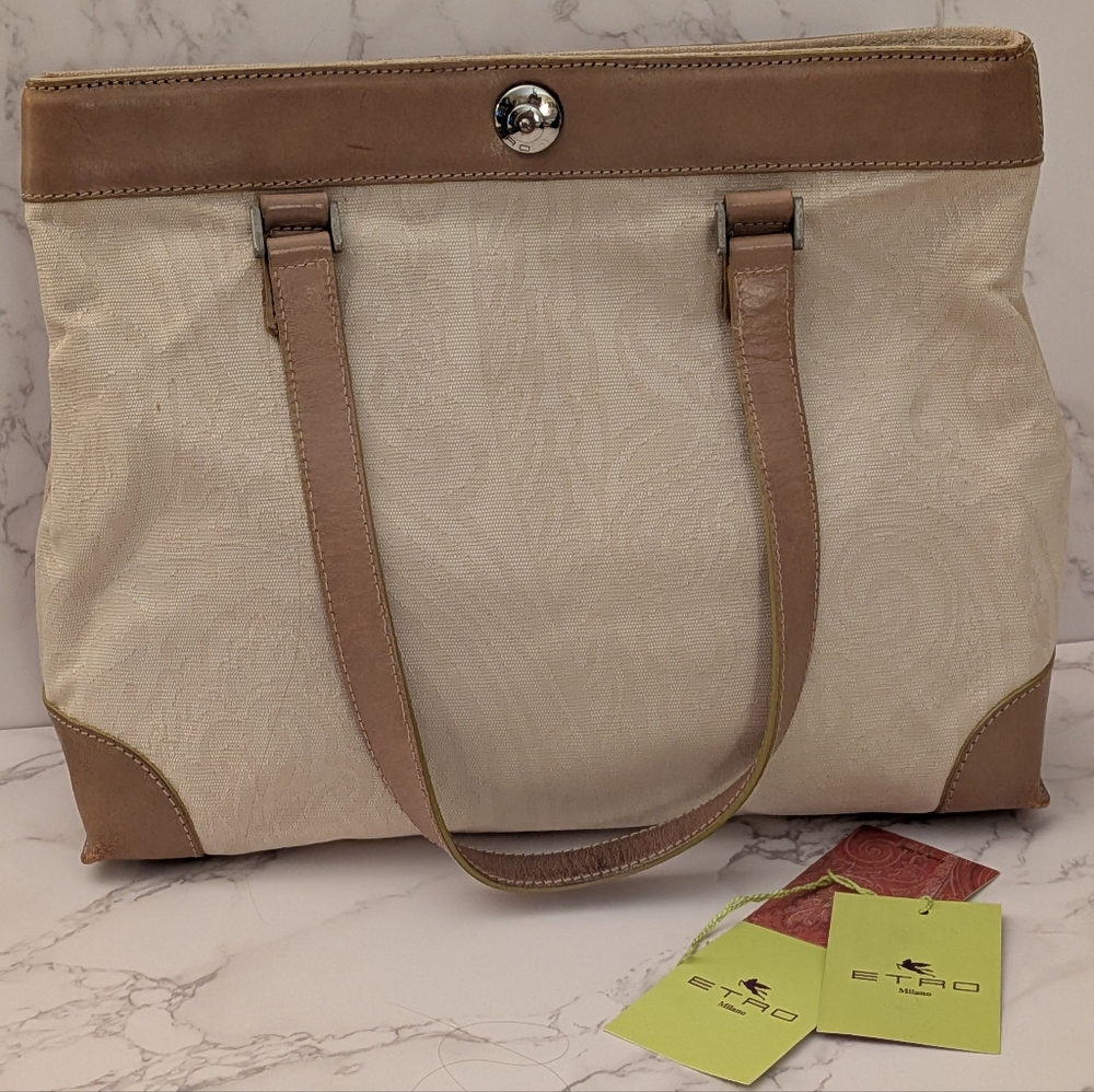Etro Milano Cream and Taupe Classic Paisley Women's Tote Bag
